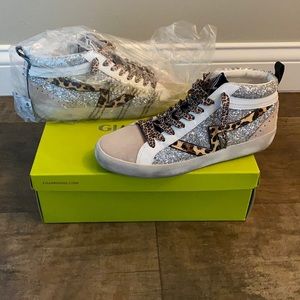Size 7 Gianni bini high top gray cheetah and sparkle sneakers like new worn once